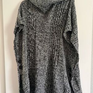 Woman Within Black and Gray Cowl Neck Sweater